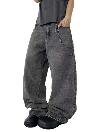 Чоловічі джинси Baggy в стилі хіп-хоп та скейтерські широкі штани Denim (сірі, розмір S)