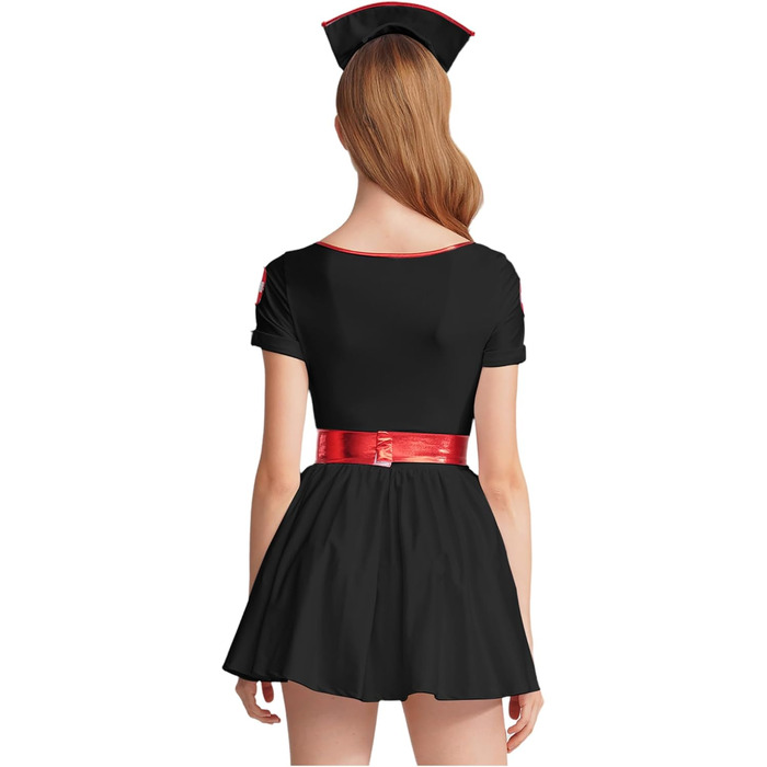 Костюм медсестри Freebily: сексуальний набір для косплею, нічна сорочка, babydoll, білий (3XL, чорний)