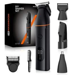 Електричний тример для чоловіків MAXGROOM 4-в-1 для інтимних зон, тіла, грудей та пахв, водонепроникна бритва з LED-дисплеєм, чорна