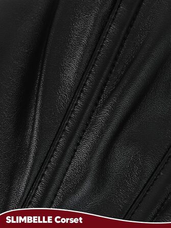 Корсетний топ SLIMBELLE для повних грудей: готичний корсет з мереживом та екошкіри, з тангa, чорний (S)