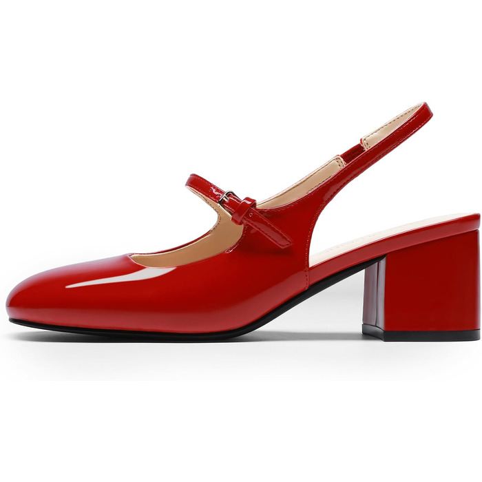 Жіночі туфлі Mary Jane DREAM PAIRS на низькому товстому каблуці, червоні pumps з квадратним носком та ремінцем slingback для офісу та вечірок (40 EU)