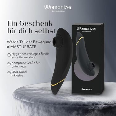 Womanizer Premium - вібратор для клітора з ефектом тиску, чорний та золотий | Інтимна іграшка для жінок | Секс-іграшки для дорослих, для пар | Подарунок для жінок