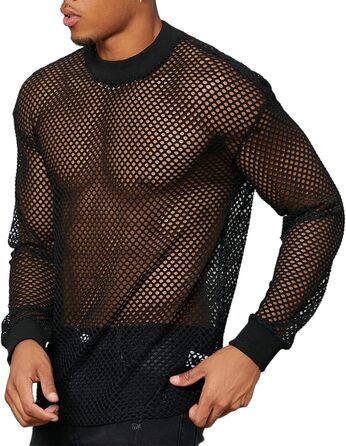 Чоловіча сітчаста футболка з ефектом мережива, довгі рукави, S-4XL, 2 XXL