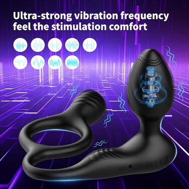 Вібратор для анусу ChicLSQ з кільцем для пеніса та стимуляцією простати. Анальний плаг з пультом керування, 9 режимів вібрації. Секс-іграшки для чоловіків та пар.