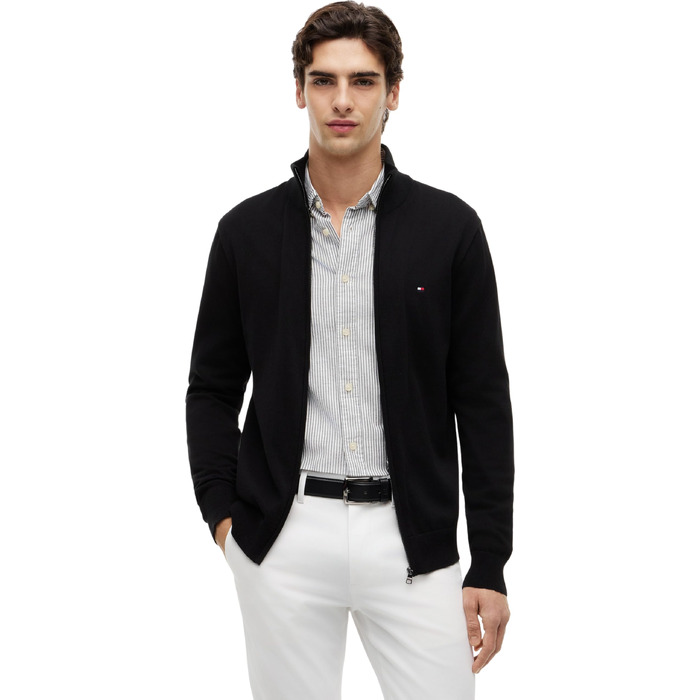 Чоловічий світшот Tommy Hilfiger Essential Cotton Zip Thru з коміром-стійкою та блискавкою, чорний, розмір S