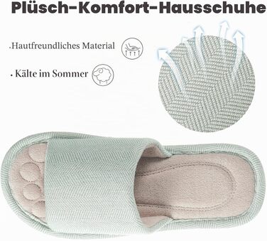 Унісекс домашні капці Dokela з ефектом пам'яті (Memory Foam), дихаючі бавовняні тапочки відкриті, протиковзкі, літні (розмір 35/36 EU, колір зелений)