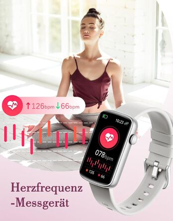 Смарт-годинник жіночий 1.47'' Fitness Tracker з моніторингом серця, SpO2, сну та циклу менструації, підтримка дзвінків та повідомлень WhatsApp, для Android та iOS (Сірий)