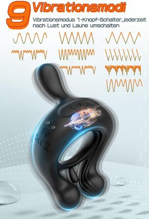 Вібратор для чоловічого статевого органу, кільце-вібратор для пар, масажер для ерекції, чорний