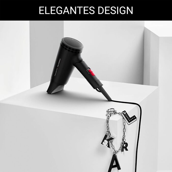 Компактний дорожній фен Rowenta x Karl Lagerfeld CV184L Express Style, чорний — складаний, ультралегкий, з функцією Glanz-Booster та Dual-Volt