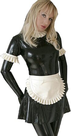 Костюм горничної в стилі аніме Sissy Cosplay: сукня з довгим рукавом, латекс, чорно-білий фартух, Sexy Lolita, 3XL