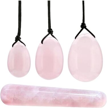 Кристальні Яйця з Рожевого Кварцу для Масажу та Вправ: 3 Розміри, Кристал, Шовкова Шнур