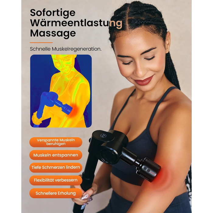 Перкусійний масажер Napre Massage Gun з функцією підігріву та охолодження, складаний масажний пістолет для тіла, спини та плечей, 32 рівні швидкості, 5 кутів нахилу, Gloss Black