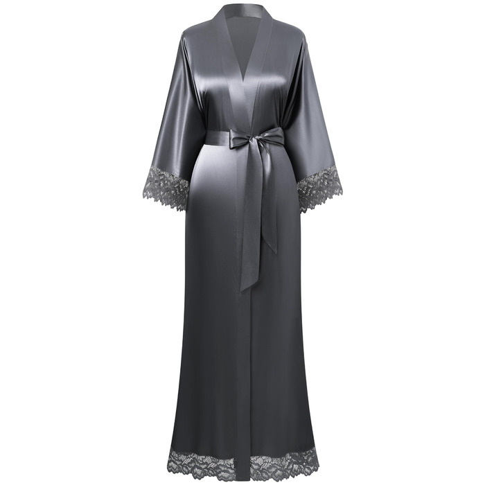 Халат жіночий Babeyond довгий/короткий однотонний з мереживом, атласний, шовковий, кімоно, для дому, літній, сріблясто-сірий