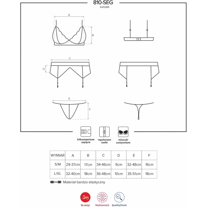 Комплект нижньої білизни Obsessive BH та труси L/XL, чорний (1 шт.)