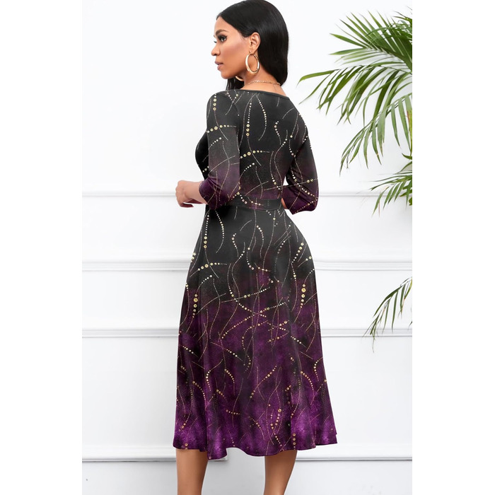 Сукня Noder Daenkleid вільного крою з запахом, чорна геометрична, A-силует, 3/4 рукав, для вечірки, коктейлю, весілля (XXL)
