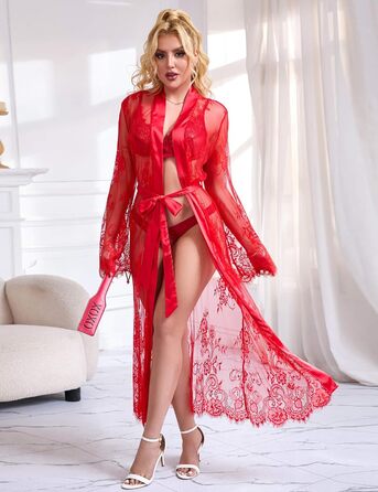 Кимоно жіноче довге з піксельним візерунком, великі розміри, прозорий халат, піжама, бікіні, пляжний одяг, червоний (XXL)