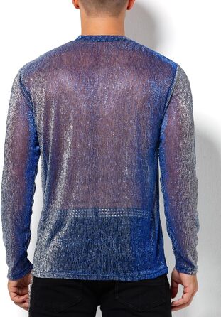 Прозора футболка-сітка Casey Herren з довгим рукавом, мереживна сорочка, мерехтливі сорочки, клубний стиль, A2-блакитний