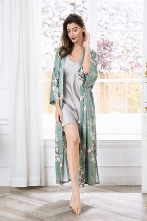 Халат жіночий довгий шовковий, квітковий принт, Babeyond - ідеальний для дому та вечірок