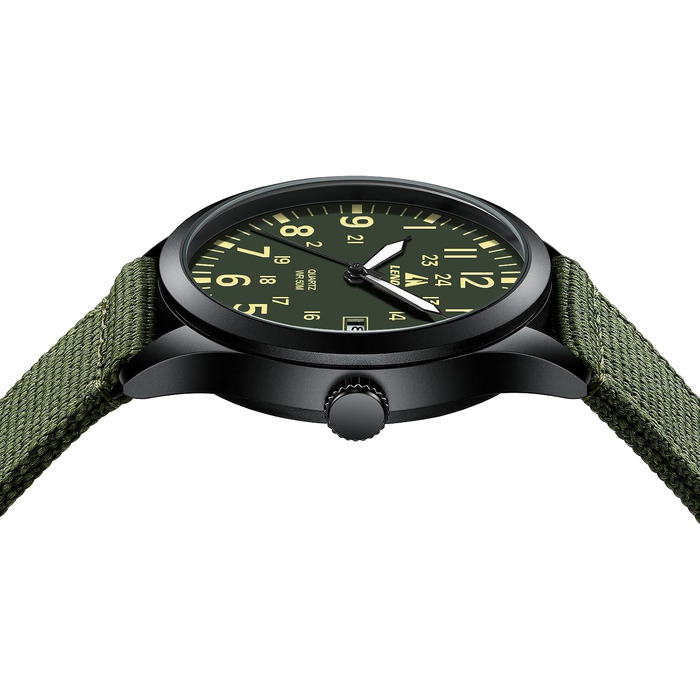 Чоловічий тактичний військовий годинник кварцовий, водонепроникний 3ATM, з відображенням дати та форматом 12/24 год, нейлоновий ремінець (Зелений/Чорний)