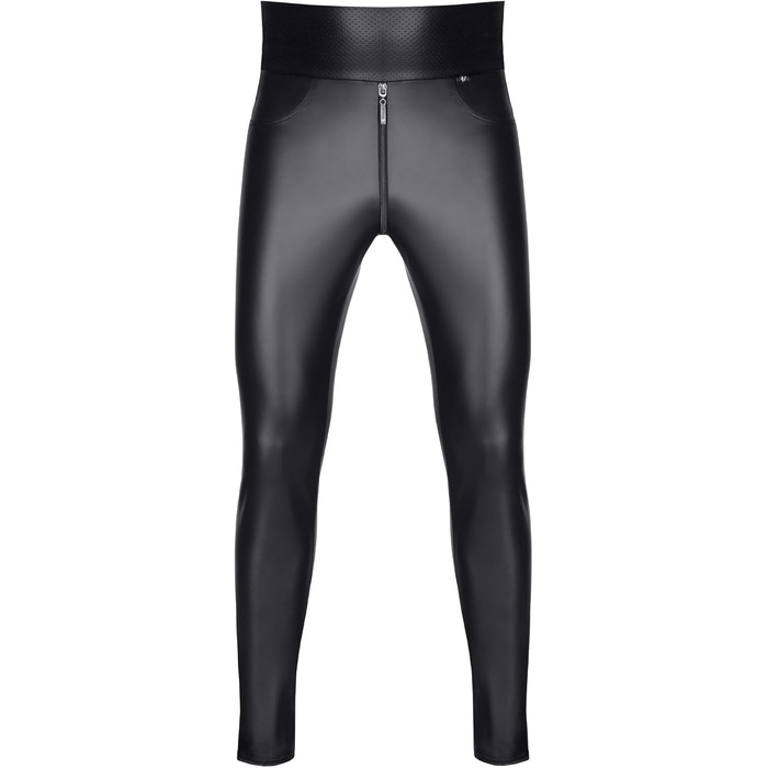 Чоловічі легінси з ефектом мокрого блиску, чорні, висока талія, з блискавкою спереду та ззаду, скінні, еластичні. Розмір L, чорний колір