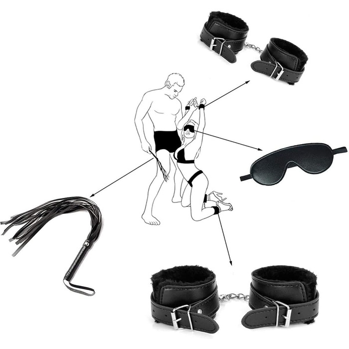 Набір для БДСМ: 35 елементів, шкіряні аксесуари, наручники, анальні іграшки для пар