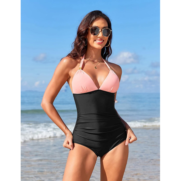 Світшот для схуднення живота, відкрита спина, фігурна модель, халтер, сексуальний пуш-ап купальник з чашками (L, Рожевий)