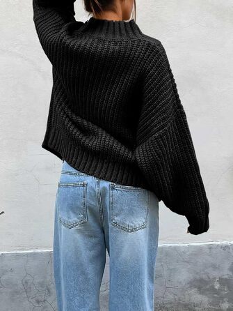 Жіночий в'язаний светр Imiy Bea Oversized з коміром-стійкою та гудзиками збоку, чорний, розмір L