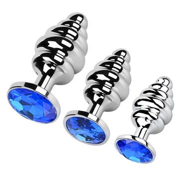 Анальний плагін SXOVO (набір 3 шт): малий, середній, великий - металевий, з камінцем, для пар