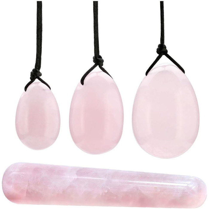 Кристальні Яйця з Рожевого Кварцу для Масажу та Вправ: 3 Розміри, Кристал, Шовкова Шнур
