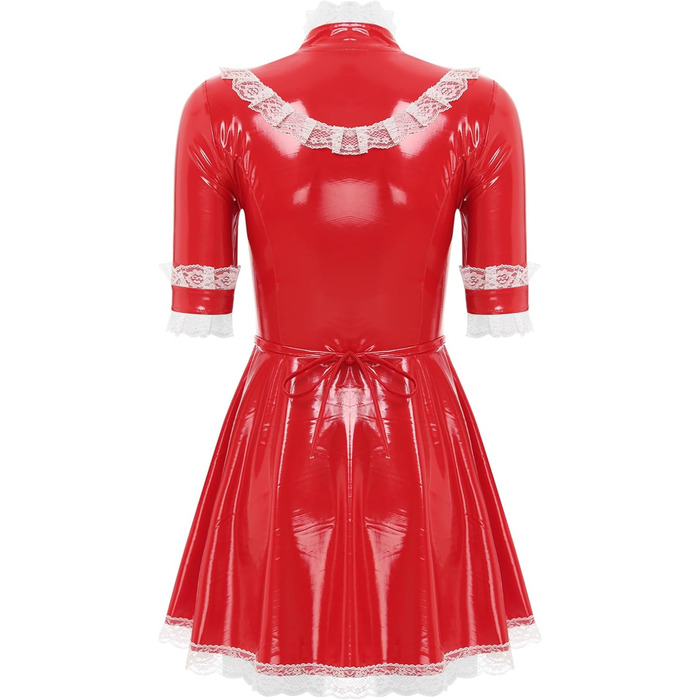 Костюм горничної MSemis: сексуальний набір нижньої білизни з ефектом мокрого блиску, готичний стиль, французький, косплей (XL, червоний)
