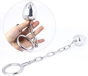 Сталевий кільце для яєчок та ануса з анальним штифтом та ланцюгом, 50 мм, срібний, для чоловіків