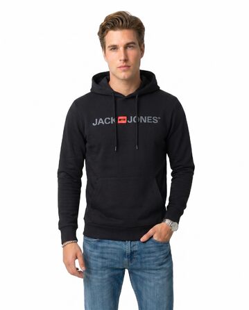 Чоловічий худі Jack & Jones Regular Fit JJEADRIAN з великим принтом на спині, чорний
