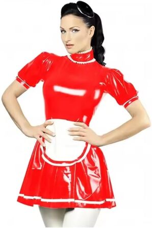 Костюм покоївки з PVC для дорослих, Sissy, з коміром-голкою, A-силует, з фартухом, 3XL, чорний, для Хелловіну, вечірки, косплею