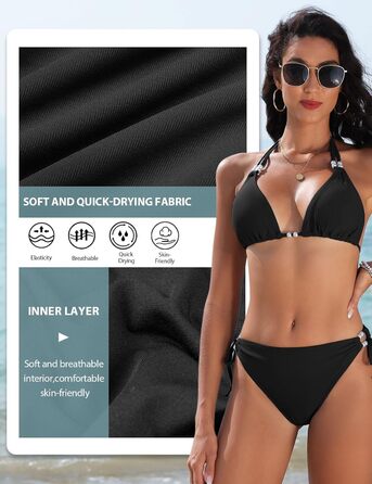 Сексуальний жіночий купальник-бікіні Triangel з шнурівкою, push-up, з перлами, чорний