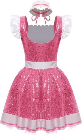 Костюм горничної Jhaoyu з ПВХ, рожевий, XXL: рожевий костюм горничної з рожевим аксесуаром, костюм для косплею та свят