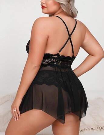 Боді з мереживом Aranmei для жінок великих розмірів, чорний, 4XL - сексуальна нічна сорочка, babydoll, відкритий крій