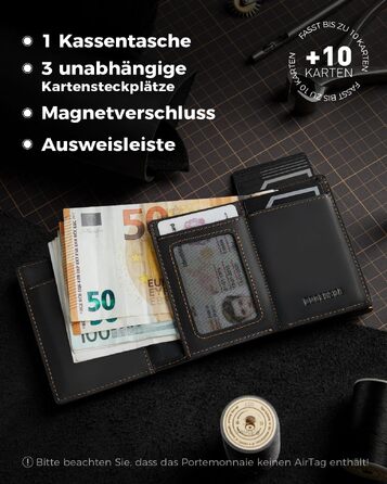 Чоловічий смарт-гаманець DODENSHA MagSnap для AirTag з RFID захистом, відділенням для монет та картхолдером на 10+ карток, чорно-помаранчевий