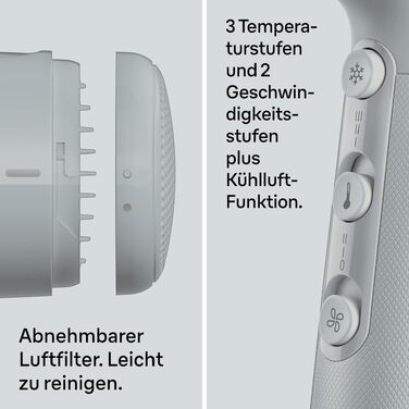 Фен для волосся Braun Haartrockner HD4.2 (BRHD235E) з дифузором та вузьким соплом, технологія Super IONTEC, 2100 Вт, 3 режими температури та швидкості, чорно-сірий