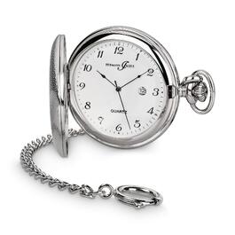 Чоловічий кишеньковий годинник Hermann Jäckle Tübingen Quartz сріблястий, 50 мм, з календарем та ланцюжком