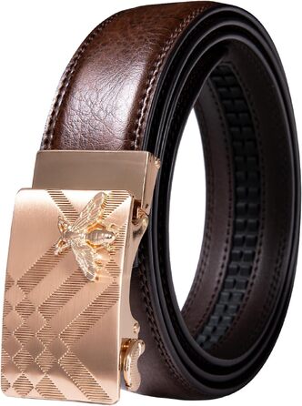 Чоловічий шкіряний ремінь Barry.Wang з автоматичною пряжкою (Black Brown Gold Bee), 130 см — класичний бізнес-подарунковий набір