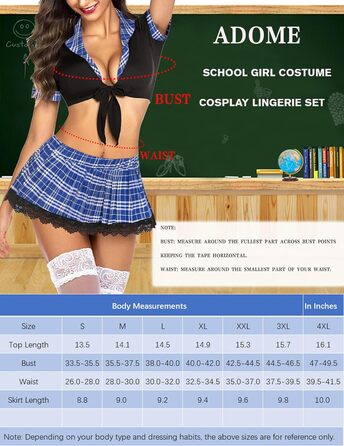 Костюм студентки Avidlove з міні-спідницею в клітинку для рольових ігор (білий, синій, XXL)