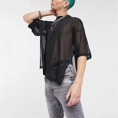 Чоловіча футболка Mesh - сексуальна, з короткими рукавами, прозора, для нічного клубу, вечірки, стильна
