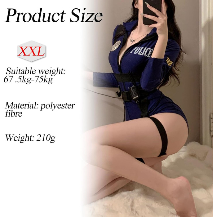Костюм поліцейського 3-в-1 BDSMJOY для жінок, сексуальний косплей, аксесуари: наручники, шапка (блакитний, XXL)
