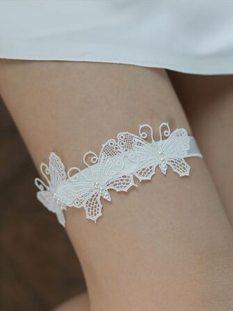 Жіночі мереживні стрічки для панчіх. Фата для нареченої 1 шт. Мереживний пояс для ніг з камінням, білий. Ідеальний аксесуар для весілля, нареченої.