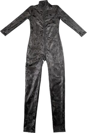 Костюм котяча кішка з штучної шкіри, чорний, камуфляжний принт, жіночий, елегантний, повноекранний, з блискавкою на стегнах