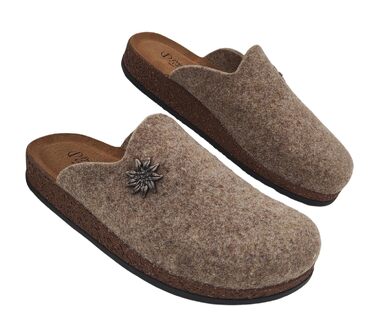 Зимові домашні капці Alpine Clogs з вареної вовни, теплі тірольські пантолети унісекс, 100% Made in Italy, колір Taupe, розмір 46 EU