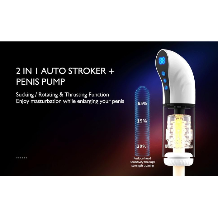 Електрична помпа для стимуляції чоловічого статевого органу з 9 рівнів вакууму, ротаційним та телескопічним функціями, LCD-дисплеєм. Автоматизована помпа для чоловіків. Іграшка для дорослих.