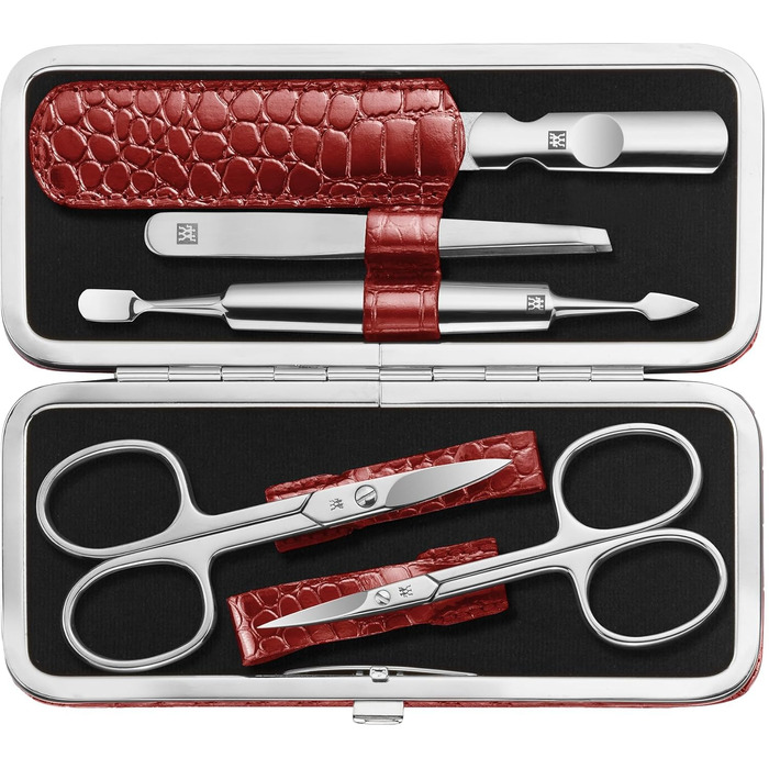 Манікюрний набір ZWILLING Kroko Edition (5 предметів) для нігтів рук та ніг, нержавіюча сталь, шкіряний футляр, червоний
