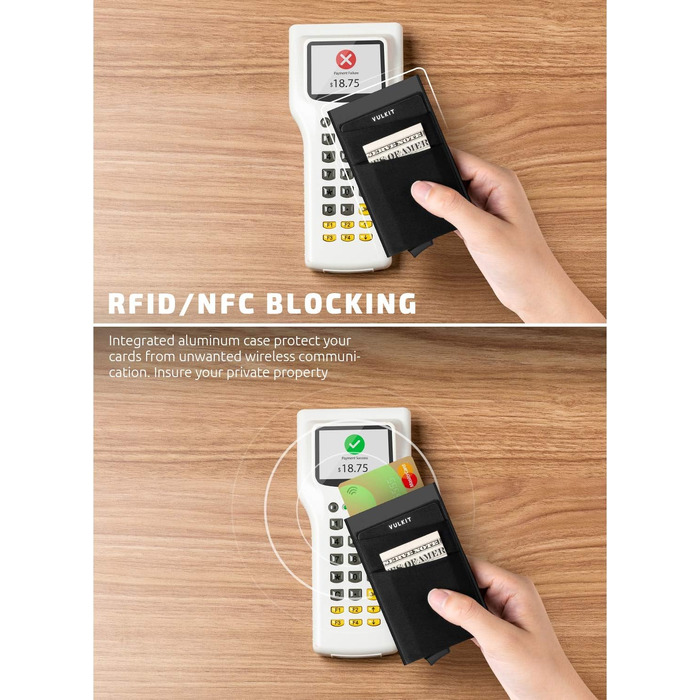 Чоловічий картхолдер VULKIT з RFID/NFC захистом, міні-гаманець для 5-7 карт та купюр, чорний