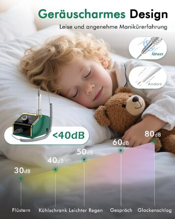 Професійний електричний апарат для манікюру та педикюру CozyZen 35 000 об/хв з LCD-дисплеєм, ручною та ножною педалями, для акрильнИх, гелевих та натуральних нігтів (Зелений)